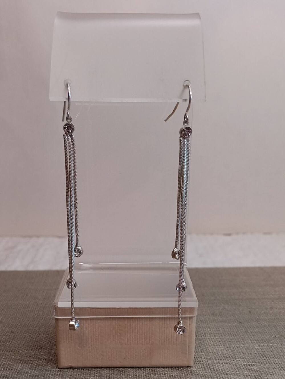 Silver Linear Drop Pierced Earrings with Crystal Accents - Unbranded